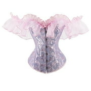 Bustier Top for Women One Shoulder Boned Corset Lace Up Body Shaper Lace Sleeve Overbust Corsets Club Party Vest Tops